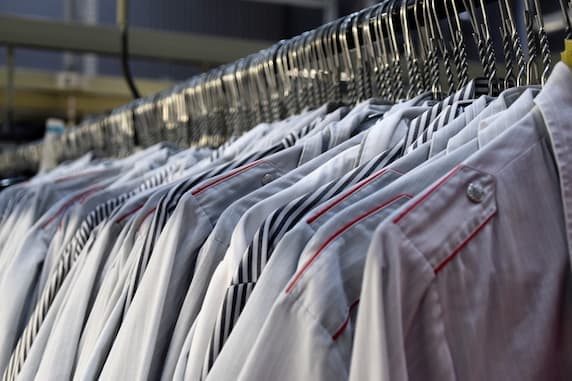 Fresh rack of dry cleaned clothes.